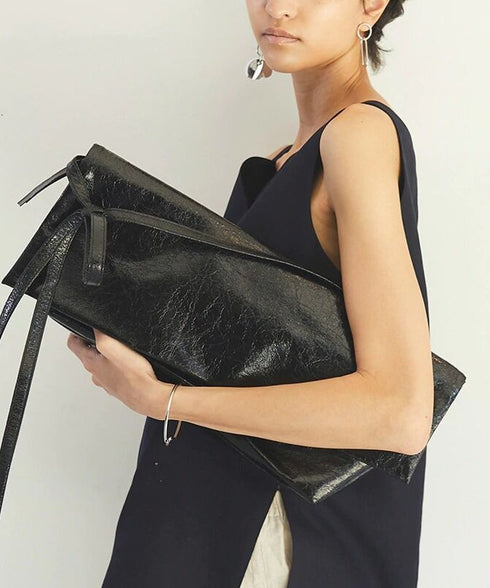 Glossy Wide Flap Shoulder Bag